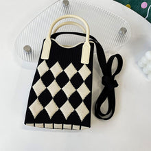 Load image into Gallery viewer, Checkered Rhombus Pattern Versatile Knitted Handbagag Contrast Color Mini Cute Crossbody Bag Mobile Phone Bag