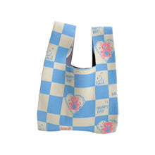 Load image into Gallery viewer, Checkerboard Love Bear Knitted Shoulder Bag Handbag Comfortable Portable Large Capacity Wrist Bag Casual Knitted Bag