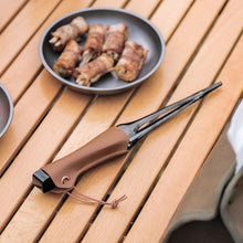 Load image into Gallery viewer, Outdoor Camping Barbecue Steak Clip Cooking Clamp 304 Stainless Steel Black Extended Blackbird Clip With Leather Cover Camping Cookware Supplies