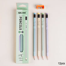 Load image into Gallery viewer, 12pcs/Lot HB Wooden Pencil with Eraser Sharpener for Student Children Drawing Writing Pencils Kids Learning Writing Training Pencils School Office Stationery Supplies
