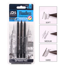 Load image into Gallery viewer, 3/6pcs Professional Woodless Carbon Sketch Pens Hard/Medium/Soft Woodless Charcoal Pencil Set Drawing Tool Painting Supplies