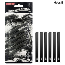 Load image into Gallery viewer, 6pcs Carbon Strip Compressed Graphite Pencil Professional Pure Carbon Sketch Pens Hard/Medium/Soft Woodless Charcoal Pencil Set Drawing Tool Painting Supplies