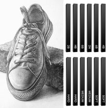 Load image into Gallery viewer, 6pcs Carbon Strip Compressed Graphite Pencil Professional Pure Carbon Sketch Pens Hard/Medium/Soft Woodless Charcoal Pencil Set Drawing Tool Painting Supplies