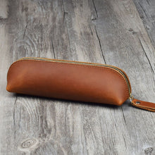 Load image into Gallery viewer, Retro Style Genuine Leather Pencil Bag Simple Stationery Case Handmade Pen Case Storage Bag Zipper Pencil Pouch School Supplies