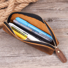 Load image into Gallery viewer, Retro Style Genuine Leather Pencil Bag Simple Stationery Case Handmade Pen Case Storage Bag Zipper Pencil Pouch School Supplies
