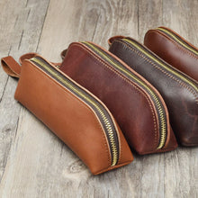 Load image into Gallery viewer, Retro Style Genuine Leather Pencil Bag Simple Stationery Case Handmade Pen Case Storage Bag Zipper Pencil Pouch School Supplies