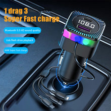 Load image into Gallery viewer, Car Bluetooth 5.3 FM Transmitter Wireless Audio Receiver Car MP3 Player 66W PD Fast Charger Ambient Light Muti-point Charger