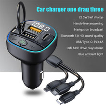 Load image into Gallery viewer, C35 Car MP3 Bluetooth Player with Hands-Free Calling, FM Transmitter, 1-to-3 Cable, Fast Car Charger - All-in-One