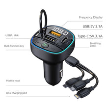 Load image into Gallery viewer, C35 Car MP3 Bluetooth Player with Hands-Free Calling, FM Transmitter, 1-to-3 Cable, Fast Car Charger - All-in-One