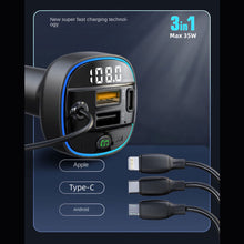 Load image into Gallery viewer, C35 Car MP3 Bluetooth Player with Hands-Free Calling, FM Transmitter, 1-to-3 Cable, Fast Car Charger - All-in-One