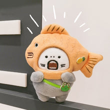 Load image into Gallery viewer, Plush Cranky Shark Adult Plush Toy Bag Pendant Shark with Fish Cap Soft Stuffed Doll Keychain Keyring Bags Pendant Plush Doll Gift