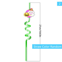 Load image into Gallery viewer, 1Pc Halloween Reusable Plastic Spiral Drinking Straws Funny Bat Pumpkin Ghost Witch Vampire Party Decoration Supplies