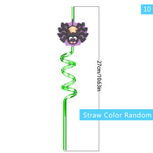 Load image into Gallery viewer, 1Pc Halloween Reusable Plastic Spiral Drinking Straws Funny Bat Pumpkin Ghost Witch Vampire Party Decoration Supplies