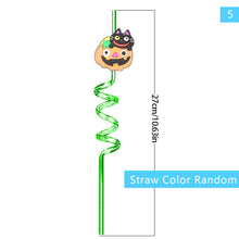 Load image into Gallery viewer, 1Pc Halloween Reusable Plastic Spiral Drinking Straws Funny Bat Pumpkin Ghost Witch Vampire Party Decoration Supplies