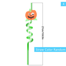 Load image into Gallery viewer, 1Pc Halloween Reusable Plastic Spiral Drinking Straws Funny Bat Pumpkin Ghost Witch Vampire Party Decoration Supplies