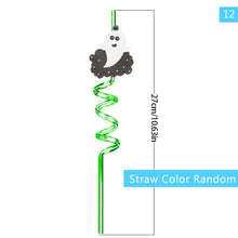 Load image into Gallery viewer, 1Pc Halloween Reusable Plastic Spiral Drinking Straws Funny Bat Pumpkin Ghost Witch Vampire Party Decoration Supplies