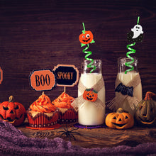 Load image into Gallery viewer, 1Pc Halloween Reusable Plastic Spiral Drinking Straws Funny Bat Pumpkin Ghost Witch Vampire Party Decoration Supplies