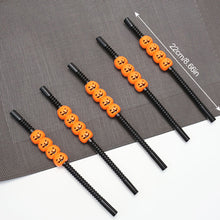 Load image into Gallery viewer, 5Pcs Halloween Reusable Plastic Drinking Straws Funny Bat Pumpkin Ghost Witch Vampire Party Decoration Supplies