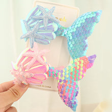 Load image into Gallery viewer, Fashion Sequin Fish Tail Hair Clip Hairpin for Girls with Sparkling Shells and Bangs Ocean Starfish Children's Creative Hair Clip