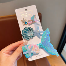 Load image into Gallery viewer, 3pcs Sequin Fish Tail Starfish Mermaid Princess Hair Clip Creative Shell Bow Bangs Hairpin Children's Girls Hair Accessories