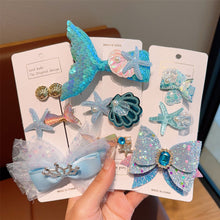 Load image into Gallery viewer, 3pcs Sequin Fish Tail Starfish Mermaid Princess Hair Clip Creative Shell Bow Bangs Hairpin Children's Girls Hair Accessories