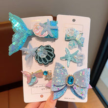 Load image into Gallery viewer, 3pcs Sequin Fish Tail Starfish Mermaid Princess Hair Clip Creative Shell Bow Bangs Hairpin Children's Girls Hair Accessories