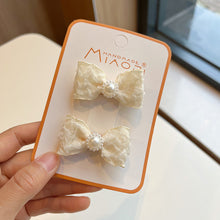Load image into Gallery viewer, Lace Bow Tie Clip Children's Pearl Embroidery Flower Hair Clip Baby Retro Hair Clip Child Kids Hair Clips Headwear