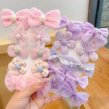 Load image into Gallery viewer, 10pcs/set Cute Flower Bowknot Hair Clips Fabric Mesh Multi-color Hairpin Children Bangs Hair Clips Headwear Hair Accessories