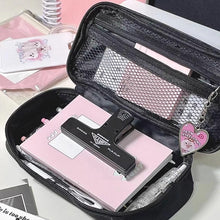 Load image into Gallery viewer, 1Pc Large Capacity Transparent Visual Window Canvas Pencil Case Student Stationery Box Black College Style Zipper Pencil Bag