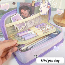 Load image into Gallery viewer, 1Pc Double Layer Muffin Flip Bag Large-capacity Pencil Bag Holder Girl Stationery Desk Organizer School Office Supplies Storage Bag