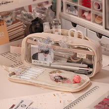 Load image into Gallery viewer, 1Pc Double Layer Large-capacity Canvas Pencil Bag Holder Girl Stationery Desk Organizer School Office Supplies Storage Bag