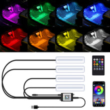 Load image into Gallery viewer, 4Pcs/Set 12V LED Car Interior Atmosphere Backlight Ambient Mood Foot Light With Cigarette USB Lighter Decorative APP Remote Control Lamp Auto Accessories