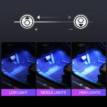 Load image into Gallery viewer, 4Pcs/Set 12V LED Car Interior Atmosphere Backlight Ambient Mood Foot Light With Cigarette USB Lighter Decorative APP Remote Control Lamp Auto Accessories