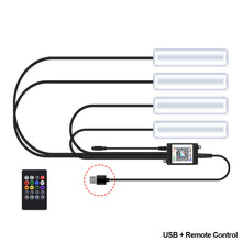 Load image into Gallery viewer, 4Pcs/Set 12V LED Car Interior Atmosphere Backlight Ambient Mood Foot Light With Cigarette USB Lighter Decorative APP Remote Control Lamp Auto Accessories