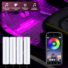 Load image into Gallery viewer, 4Pcs/Set 12V LED Car Interior Atmosphere Backlight Ambient Mood Foot Light With Cigarette USB Lighter Decorative APP Remote Control Lamp Auto Accessories