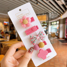 Load image into Gallery viewer, 5pcs/set Rainbow Color Fabric Bowknot Children Hair Clips Cute Cartoon Animal Flower Hairpin Headwear Hair Accessories