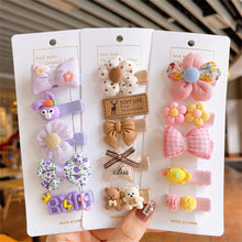 Load image into Gallery viewer, 5pcs/set Rainbow Color Fabric Bowknot Children Hair Clips Cute Cartoon Animal Flower Hairpin Headwear Hair Accessories