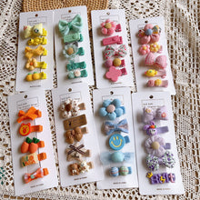 Load image into Gallery viewer, 5pcs/set Rainbow Color Fabric Bowknot Children Hair Clips Cute Cartoon Animal Flower Hairpin Headwear Hair Accessories