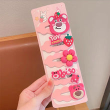 Load image into Gallery viewer, 5pcs/set Children Strawberry Bear Hair Clips Silicone Side Hair Clip Bangs Hairpin Cute Cartoon Hair Accessories