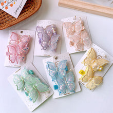 Load image into Gallery viewer, 2pcs/set Children Colorful Mesh Butterfly Hair Clips Double Layer Sequin Pearl Hairpin Headwear Hair Accessories