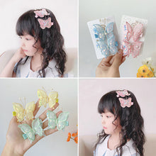 Load image into Gallery viewer, 2pcs/set Children Colorful Mesh Butterfly Hair Clips Double Layer Sequin Pearl Hairpin Headwear Hair Accessories