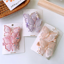 Load image into Gallery viewer, 2pcs/set Children Colorful Mesh Butterfly Hair Clips Double Layer Sequin Pearl Hairpin Headwear Hair Accessories