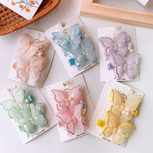 Load image into Gallery viewer, 2pcs/set Children Colorful Mesh Butterfly Hair Clips Double Layer Sequin Pearl Hairpin Headwear Hair Accessories