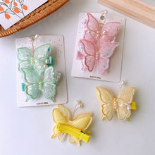 Load image into Gallery viewer, 2pcs/set Children Colorful Mesh Butterfly Hair Clips Double Layer Sequin Pearl Hairpin Headwear Hair Accessories
