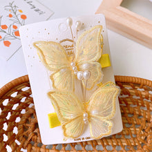 Load image into Gallery viewer, 2pcs/set Children Colorful Mesh Butterfly Hair Clips Double Layer Sequin Pearl Hairpin Headwear Hair Accessories