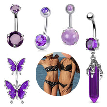 Load image into Gallery viewer, Purple Butterfly Navel Nail Smooth Stainless Steel Personality Universal Navel Button Navel Ring Piercing Jewelry Women Accessories