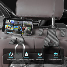 Load image into Gallery viewer, 2 in 1 Car Seat Headrest Hook and Phone Stand Headrest Hanging Holder Carbon Fibre Pattern Car Rear Seat Storage Hanger