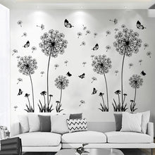 Load image into Gallery viewer, Black Dandelion Wall Stickers Butterflies On The Wall Living Room Bedroom Glass Window Decoration Mural Art Home Decor Decals