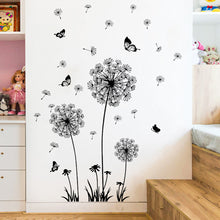 Load image into Gallery viewer, Black Dandelion Wall Stickers Butterflies On The Wall Living Room Bedroom Glass Window Decoration Mural Art Home Decor Decals