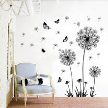 Load image into Gallery viewer, Black Dandelion Wall Stickers Butterflies On The Wall Living Room Bedroom Glass Window Decoration Mural Art Home Decor Decals